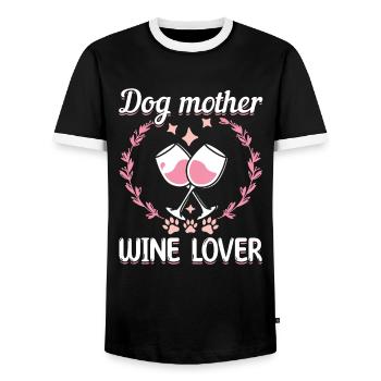 Dog mother and wine lover - Men's Ringer Shirt - black/white - Front - AI Model Female 172 light (172cm) & AI Model Male 178 light (178cm)