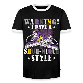 Funny sneaker collector - sneakers - Men's Ringer Shirt - black/white - Front - AI Model Female 172 light (172cm) & AI Model Male 178 light (178cm)