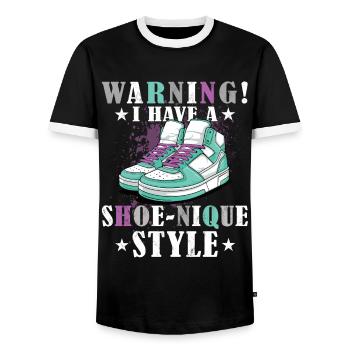 Lustiger Sneaker -Sammler - Turnschuhe - Männer Kontrast-T-Shirt - Schwarz/Weiß - Vorne - AI Model Female 172 light (172cm) & AI Model Male 178 light (178cm)