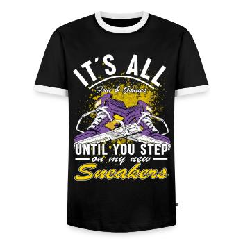 Lustiger Sneaker -Sammler - Turnschuhe - Männer Kontrast-T-Shirt - Schwarz/Weiß - Vorne - AI Model Female 172 light (172cm) & AI Model Male 178 light (178cm)