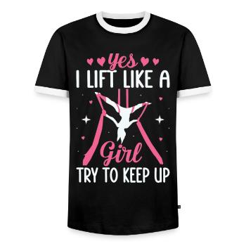 Aerial Silk Aerialist - Männer Kontrast-T-Shirt - Schwarz/Weiß - Vorne - AI Model Female 172 light (172cm) & AI Model Male 178 light (178cm)