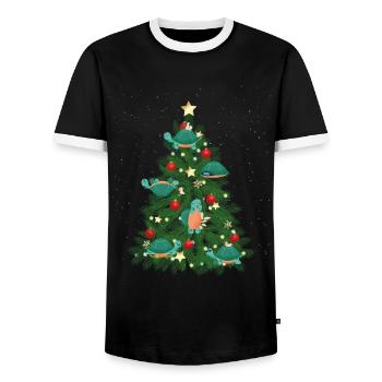 Sea Turtle Tortoise Christmas Tree - Men's Ringer Shirt - black/white - Front - AI Model Female 172 light (172cm) & AI Model Male 178 light (178cm)