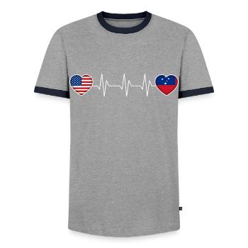 Samoa - Men's Ringer Shirt - grey/navy  - Front - AI Model Female 172 light (172cm) & AI Model Male 178 light (178cm)