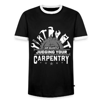 Charpentier, je juge silencieusement votre travail du bois - T-shirt contrasté Homme - noir/blanc - Devant - AI Model Female 172 light (172cm) & AI Model Male 178 light (178cm)