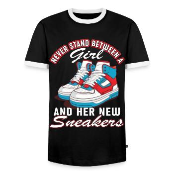"Sneaker Mom" Lustiger Schuh - Männer Kontrast-T-Shirt - Schwarz/Weiß - Vorne - AI Model Female 172 light (172cm) & AI Model Male 178 light (178cm)