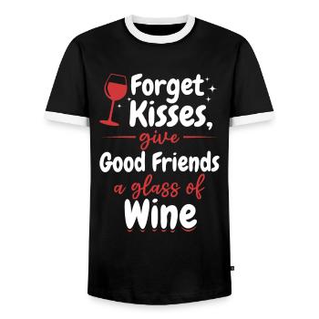 Oubliez les baisers, les bons amis reçoivent du vin - T-shirt contrasté Homme - noir/blanc - Devant - AI Model Female 172 light (172cm) & AI Model Male 178 light (178cm)