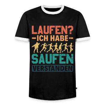 Laufen? - Ich habe saufen verstanden Alkohol - Männer Kontrast-T-Shirt - Schwarz/Weiß - Vorne - AI Model Female 172 light (172cm) & AI Model Male 178 light (178cm)
