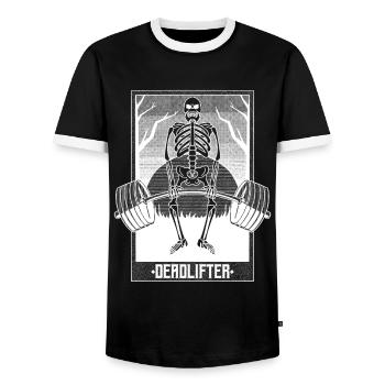 Deadlifter Skeleton Bodybuilding Fitness Workout - T-shirt contrasté Homme - noir/blanc - Devant - AI Model Female 172 light (172cm) & AI Model Male 178 light (178cm)