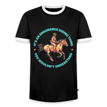 Horse Equestrian Cool Endurance Riding - Men's Ringer Shirt - black/white - Front - AI Model Female 172 light (172cm) & AI Model Male 178 light (178cm)