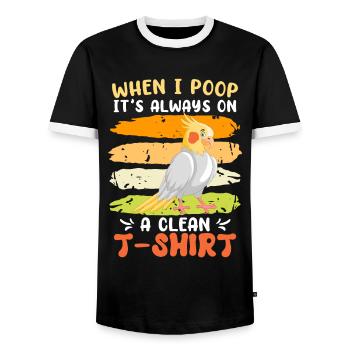 Cockatiel Quand je fais caca c’est toujours propre Chemise - T-shirt contrasté Homme - noir/blanc - Devant - AI Model Female 172 light (172cm) & AI Model Male 178 light (178cm)