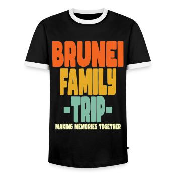 Vacances en famille au Brunei - T-shirt contrasté Homme - noir/blanc - Devant - AI Model Female 172 light (172cm) & AI Model Male 178 light (178cm)