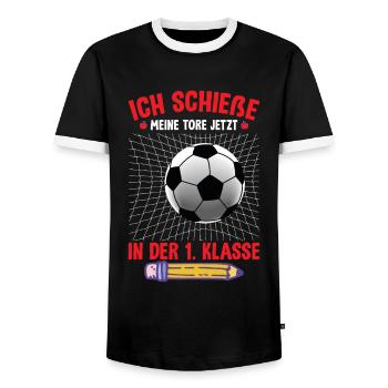Einschulung 1. Klasse - Männer Kontrast-T-Shirt - Schwarz/Weiß - Vorne - AI Model Female 172 light (172cm) & AI Model Male 178 light (178cm)