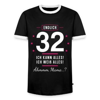 Endlich 32 Geburtstag Ich Kann Alles Ich Weiß - Männer Kontrast-T-Shirt - Schwarz/Weiß - Vorne - AI Model Female 172 light (172cm) & AI Model Male 178 light (178cm)