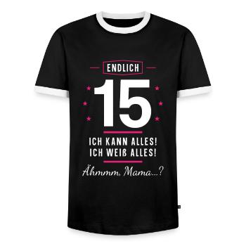 Endlich 15 Geburtstag Ich Kann Alles Ich Weiß - Männer Kontrast-T-Shirt - Schwarz/Weiß - Vorne - AI Model Female 172 light (172cm) & AI Model Male 178 light (178cm)