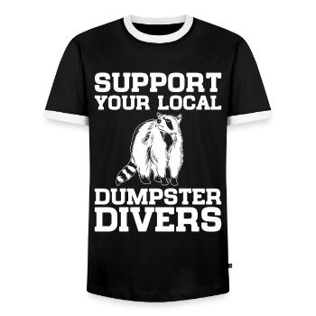 Raccoon Lover Trash Picking Dumpster Diving Trash - Men's Ringer Shirt - black/white - Front - AI Model Female 172 light (172cm) & AI Model Male 178 light (178cm)
