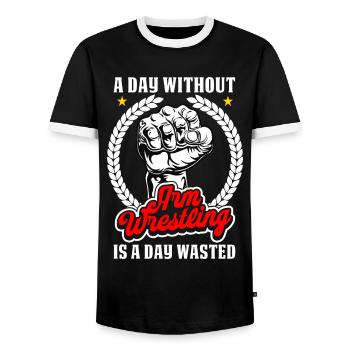 Arm wrestler - Men's Ringer Shirt - black/white - Front - AI Model Female 172 light (172cm) & AI Model Male 178 light (178cm)