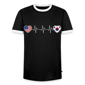 Corée du Sud - T-shirt contrasté Homme - noir/blanc - Devant - AI Model Female 172 light (172cm) & AI Model Male 178 light (178cm)