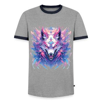 Wolf Wolfskopf Wölfe Waldbewohner Tiere - Männer Kontrast-T-Shirt - Grau/Navy  - Vorne - AI Model Female 172 light (172cm) & AI Model Male 178 light (178cm)