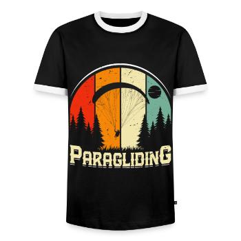 Paragliding, sport flying, paragliding mountains - Men's Ringer Shirt - black/white - Front - AI Model Female 172 light (172cm) & AI Model Male 178 light (178cm)