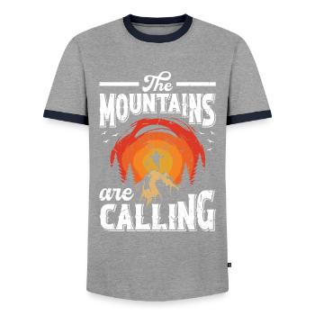 Mountaineering The Mountains are Calling - Men's Ringer Shirt - grey/navy  - Front - AI Model Female 172 light (172cm) & AI Model Male 178 light (178cm)