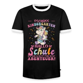 Tschüss Kindergarten Einhorn - Männer Kontrast-T-Shirt - Schwarz/Weiß - Vorne - AI Model Female 172 light (172cm) & AI Model Male 178 light (178cm)