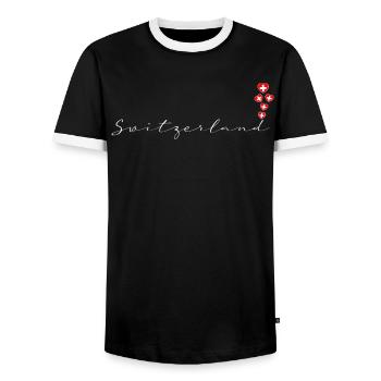 Switzerland - Men's Ringer Shirt - black/white - Front - AI Model Female 172 light (172cm) & AI Model Male 178 light (178cm)