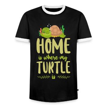 La maison des tortues de mer est l’endroit où - T-shirt contrasté Homme - noir/blanc - Devant - AI Model Female 172 light (172cm) & AI Model Male 178 light (178cm)