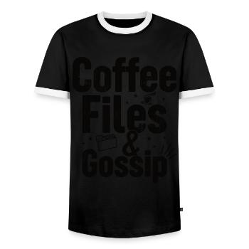 Café, dossiers et potins - Agent RH - T-shirt contrasté Homme - noir/blanc - Devant - AI Model Female 172 light (172cm) & AI Model Male 178 light (178cm)