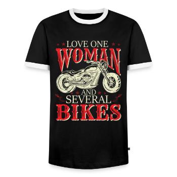 Love Several Bikes - Men's Ringer Shirt - black/white - Front - AI Model Female 172 light (172cm) & AI Model Male 178 light (178cm)