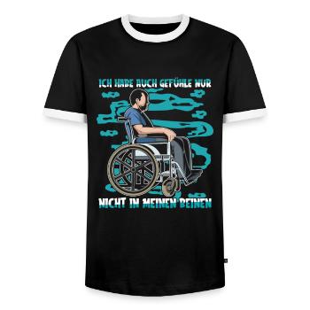 Rollstuhl Rollstuhlfahrer - Männer Kontrast-T-Shirt - Schwarz/Weiß - Vorne - AI Model Female 172 light (172cm) & AI Model Male 178 light (178cm)