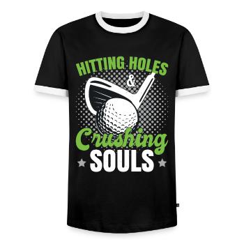 Hitting Holes Crushing Souls - Men's Ringer Shirt - black/white - Front - AI Model Female 172 light (172cm) & AI Model Male 178 light (178cm)