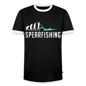 Spearfisher Spearfishing Fish Hunt with Harpoon - Men's Ringer Shirt - black/white - Front - AI Model Female 172 light (172cm) & AI Model Male 178 light (178cm)