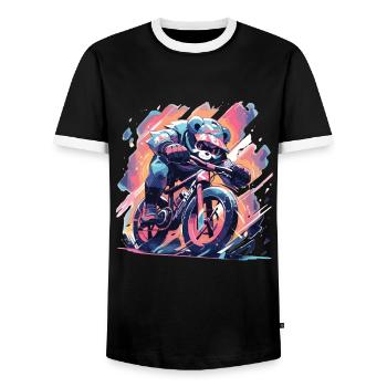 Panda Bicycle Road Bike Panda Bear - Men's Ringer Shirt - black/white - Front - AI Model Female 172 light (172cm) & AI Model Male 178 light (178cm)