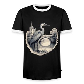 Majestätischer Graureiher - Männer Kontrast-T-Shirt - Schwarz/Weiß - Vorne - AI Model Female 172 light (172cm) & AI Model Male 178 light (178cm)