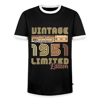Original 1951 Vintage Retro Jubiläum - Männer Kontrast-T-Shirt - Schwarz/Weiß - Vorne - AI Model Female 172 light (172cm) & AI Model Male 178 light (178cm)