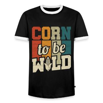 Retro Corn To Be Wild - Corn Farmer Farmer - Men's Ringer Shirt - black/white - Front - AI Model Female 172 light (172cm) & AI Model Male 178 light (178cm)