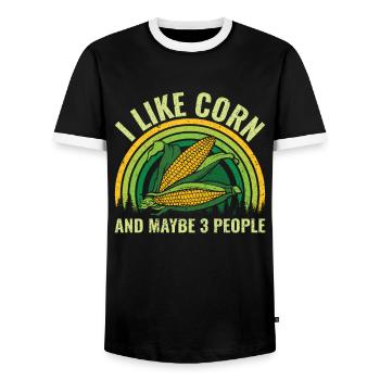 I like Corn and maybe 3 People - Mais Bauer - Men's Ringer Shirt - black/white - Front - AI Model Female 172 light (172cm) & AI Model Male 178 light (178cm)