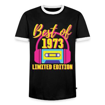 50. Geburtstag Best of 1973 Kassette Retro 80er Jahre - Männer Kontrast-T-Shirt - Schwarz/Weiß - Vorne - AI Model Female 172 light (172cm) & AI Model Male 178 light (178cm)