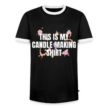 Fabrication de bougies amusantes Voici ma - T-shirt contrasté Homme - noir/blanc - Devant - AI Model Female 172 light (172cm) & AI Model Male 178 light (178cm)