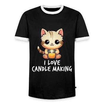 Niedliche Katze mit einer Kerze - Männer Kontrast-T-Shirt - Schwarz/Weiß - Vorne - AI Model Female 172 light (172cm) & AI Model Male 178 light (178cm)