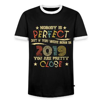 2019 Geburtstag Vintage Nobody is perfect - Männer Kontrast-T-Shirt - Schwarz/Weiß - Vorne - AI Model Female 172 light (172cm) & AI Model Male 178 light (178cm)
