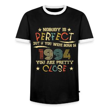 1994 Geburtstag Vintage Nobody is perfect - Männer Kontrast-T-Shirt - Schwarz/Weiß - Vorne - AI Model Female 172 light (172cm) & AI Model Male 178 light (178cm)