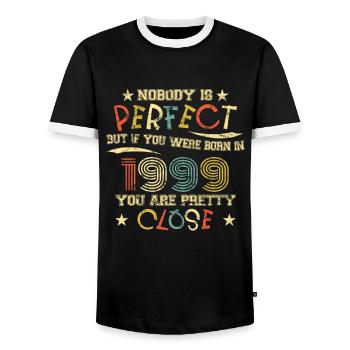 1999 Geburtstag Vintage Nobody is perfect - Männer Kontrast-T-Shirt - Schwarz/Weiß - Vorne - AI Model Female 172 light (172cm) & AI Model Male 178 light (178cm)