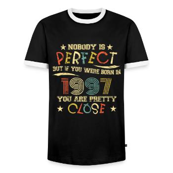 1997 Geburtstag Vintage Nobody is perfect - Männer Kontrast-T-Shirt - Schwarz/Weiß - Vorne - AI Model Female 172 light (172cm) & AI Model Male 178 light (178cm)