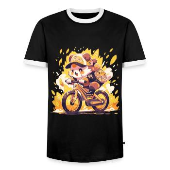 Panda Bicycle Road Bike Panda Bear - Men's Ringer Shirt - black/white - Front - AI Model Female 172 light (172cm) & AI Model Male 178 light (178cm)