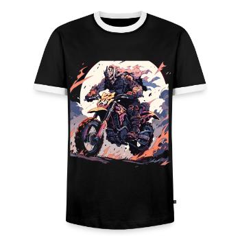 Skull Skull Motocross Dirt Bike - Men's Ringer Shirt - black/white - Front - AI Model Female 172 light (172cm) & AI Model Male 178 light (178cm)