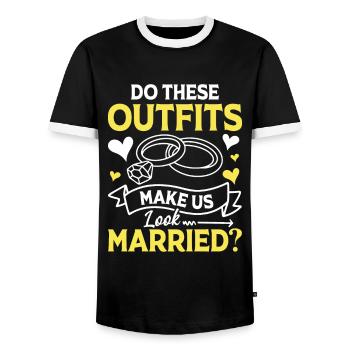 Do These Outfits Make Us Look Married? - Männer Kontrast-T-Shirt - Schwarz/Weiß - Vorne - AI Model Female 172 light (172cm) & AI Model Male 178 light (178cm)