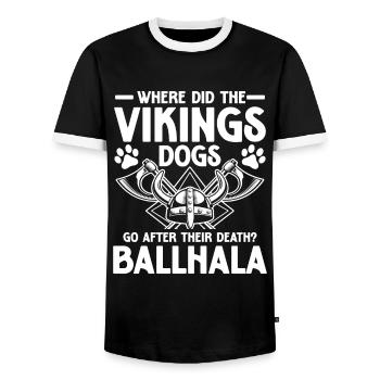 Vikings Dogs Ballhala für einen Wikinger und - Männer Kontrast-T-Shirt - Schwarz/Weiß - Vorne - AI Model Female 172 light (172cm) & AI Model Male 178 light (178cm)