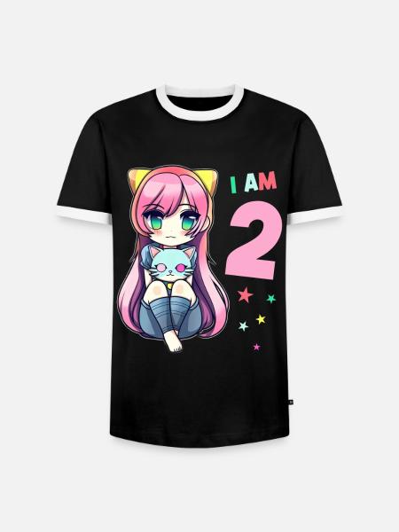 2 ans fille anime kawaii chat 2ème anniversaire - T-shirt contrasté Homme - noir/blanc