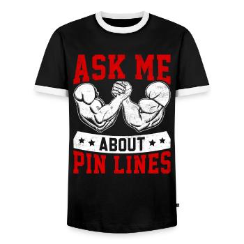 Arm wrestling arm wrestler - Men's Ringer Shirt - black/white - Front - AI Model Female 172 light (172cm) & AI Model Male 178 light (178cm)